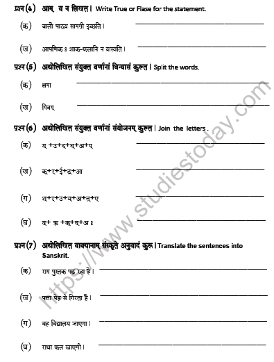 CBSE Class 6 Sanskrit Worksheet Set D